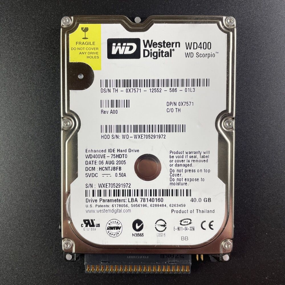 Western Digital Hard Drive 40GB IDE 2.5" Internal Laptop WD400VE Scorpio